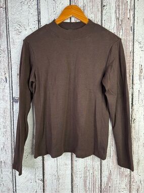 Compliments Size Medium Dark Brown Long Sleeve Mock Neck Shirt Basic Base Layer